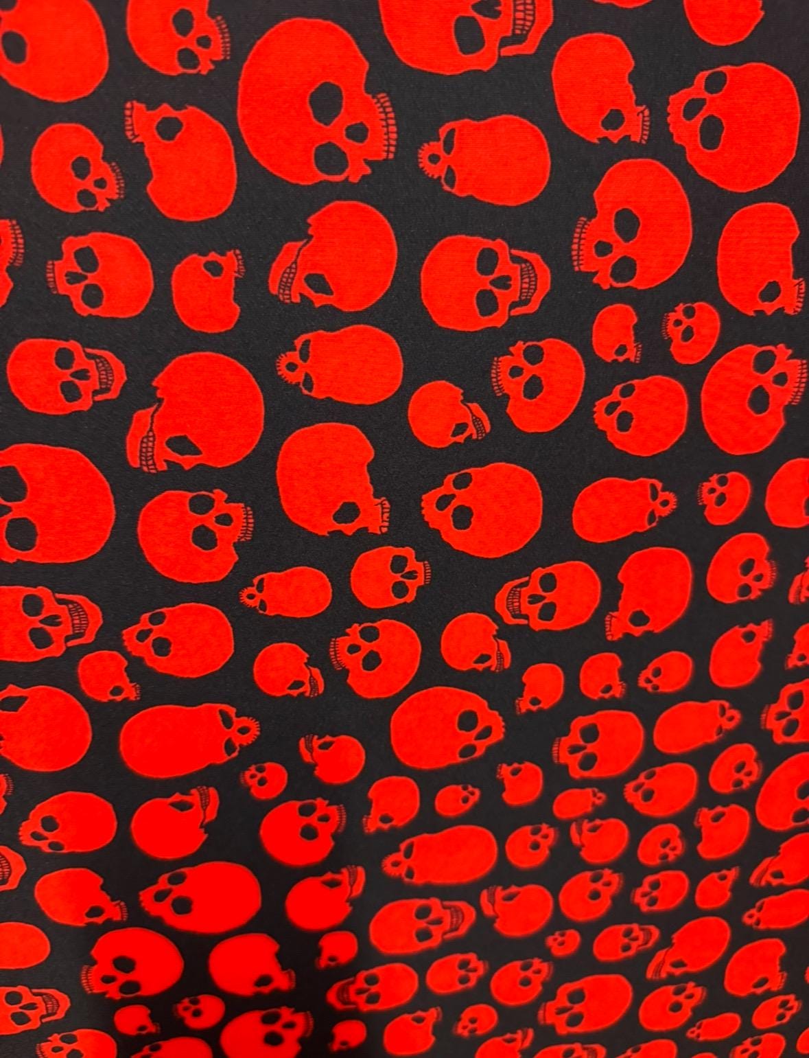 New White and Red  Skulls design print on the best quality of nylon spandex 4-stretch 58/60”Sold by the YD.Ships worldwide from Los Angeles