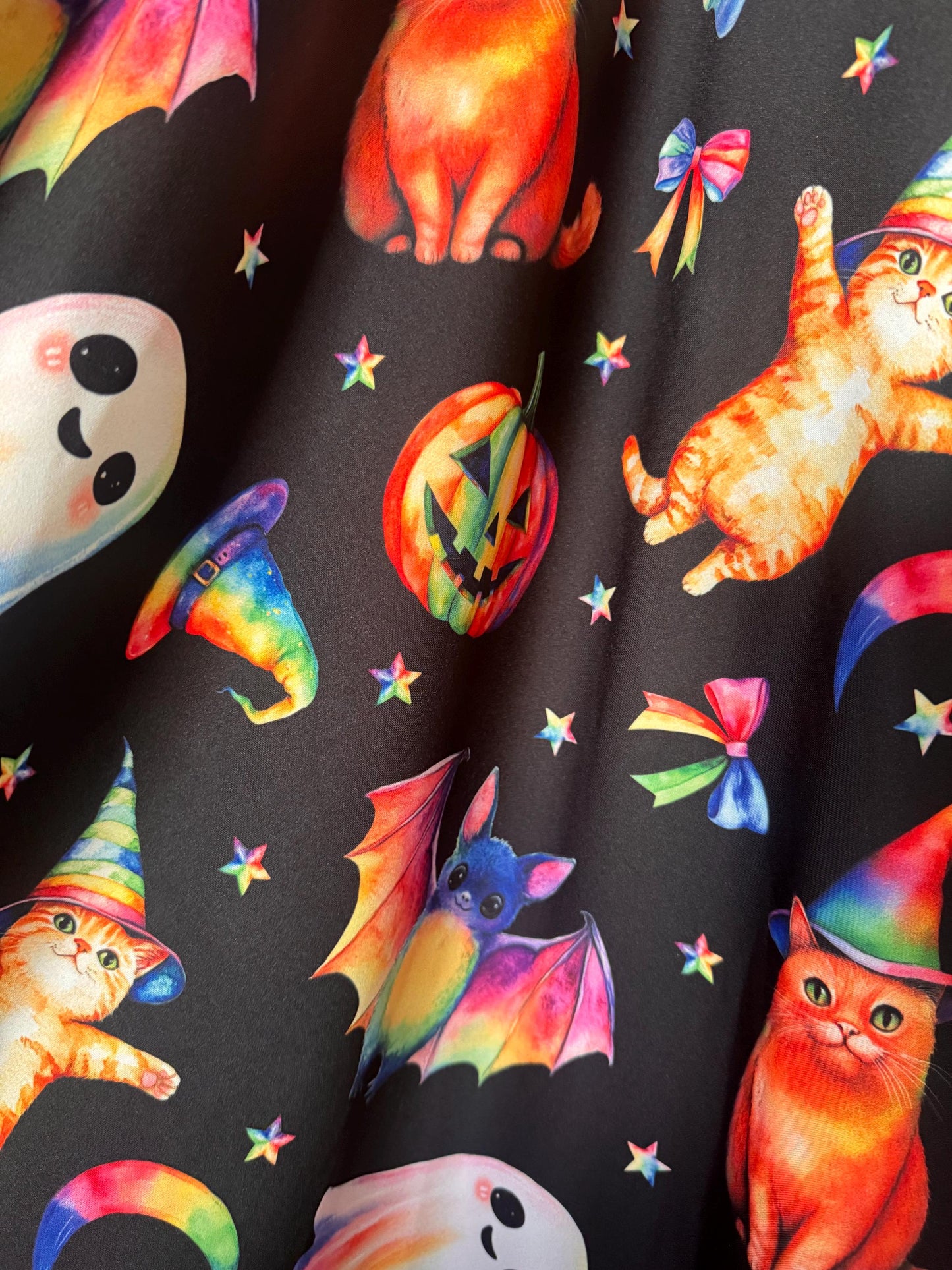 New Spooky season design print on the best quality of nylon spandex 4-stretch 58/60”sold by the YD.ships worldwide from Los Angeles CA