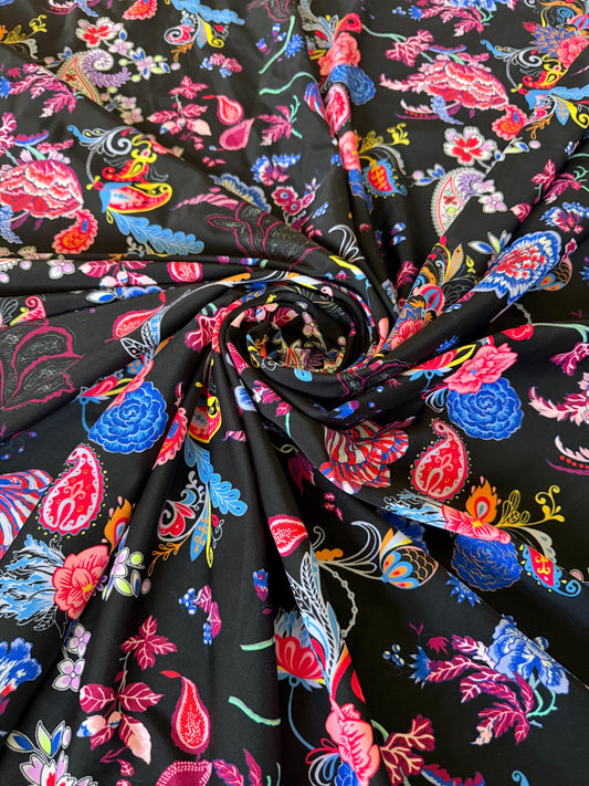 New floral and paisley design print on the best quality of nylon spandex 4-stretch 58/60”sold by the YD.ships worldwide from Los Angeles
