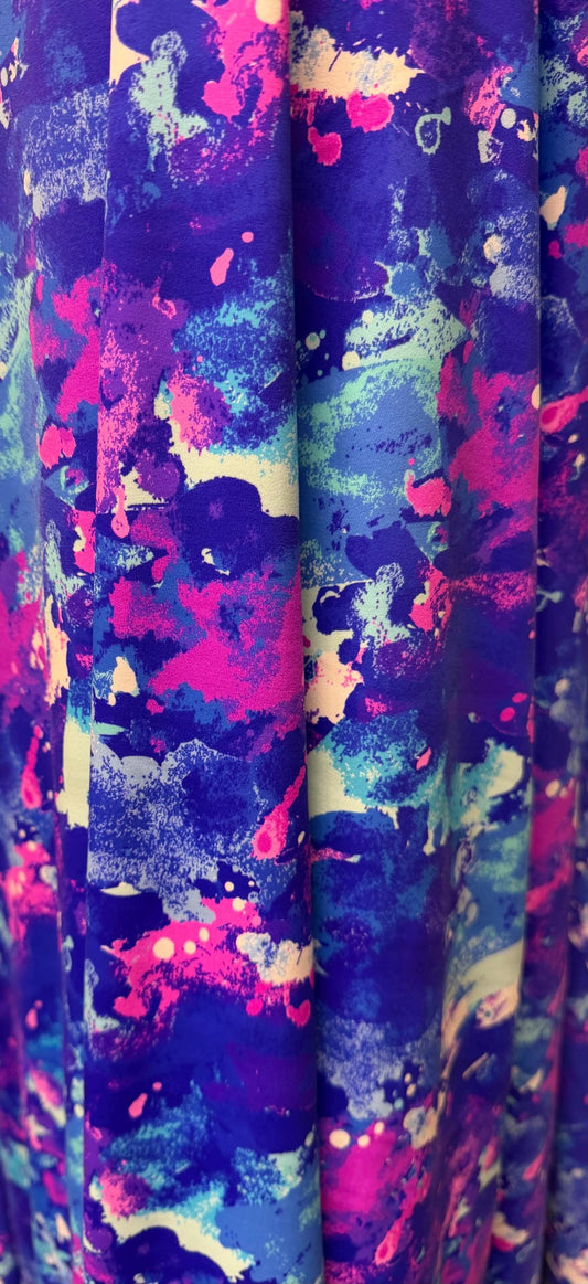 New splatter paint design print on nylon spandex 58/60”sold by the YD. Ships worldwide from Los Angeles California USA.