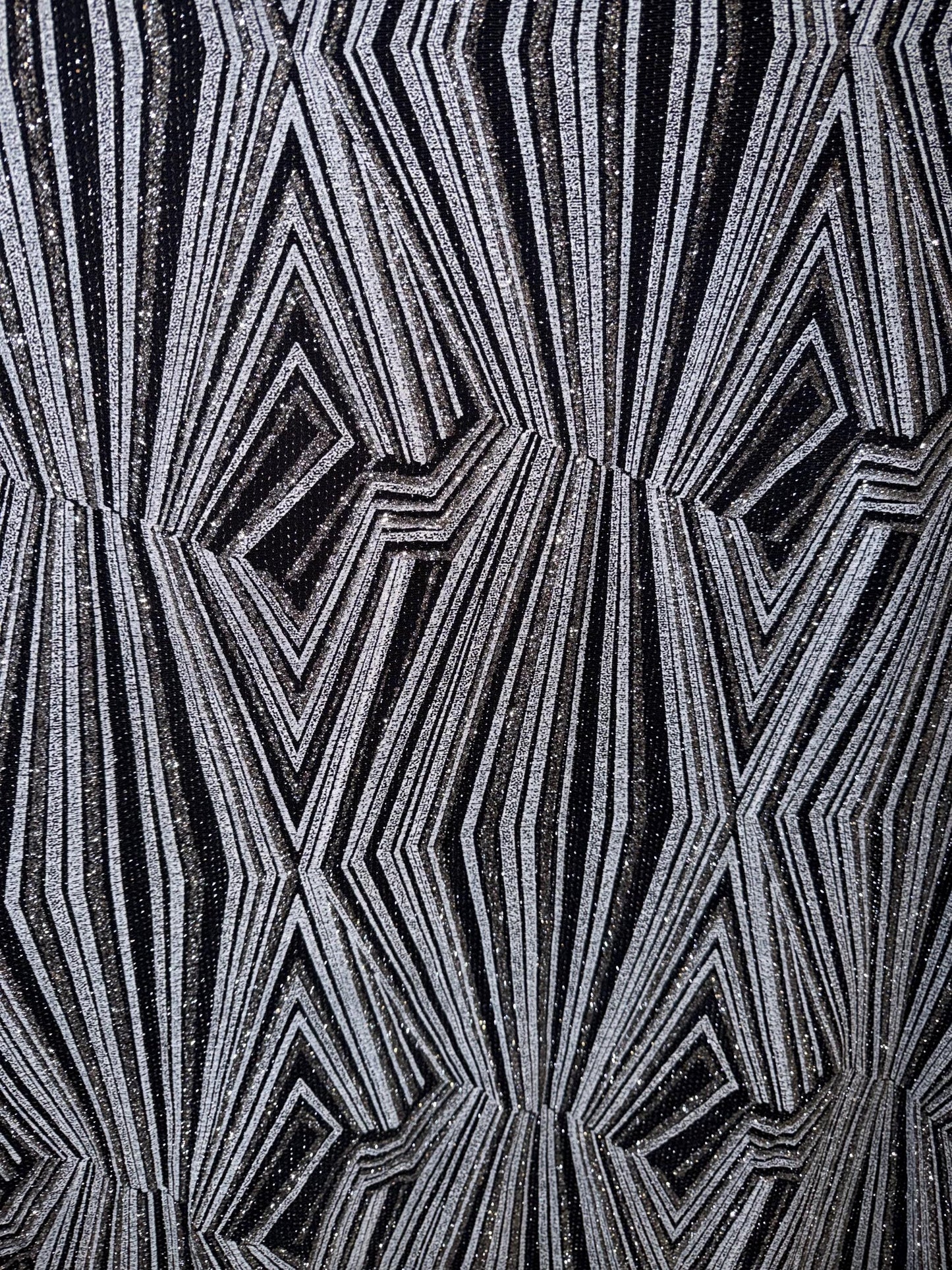 New Geometric diamond design slinky with glitter poly spandex 4-way stretch 58/60”sold by the YD. Ships worldwide from Los Angeles CA