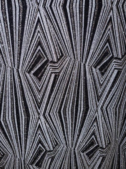 New Geometric diamond design slinky with glitter poly spandex 4-way stretch 58/60”sold by the YD. Ships worldwide from Los Angeles CA