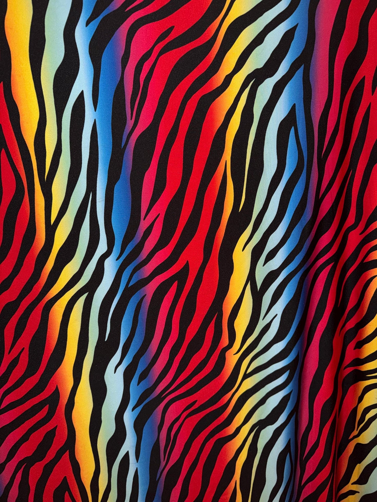 New zebra rainbow design print on the best quality of nylon spandex 4-way stretch 58/60”sold by the YD.ships worldwide from Los Angeles