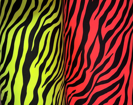 New neon colors zebra skin design print on the best quality of nylon spandex 4-way stretch 58/60”sold by the YD.ships worldwide from LA