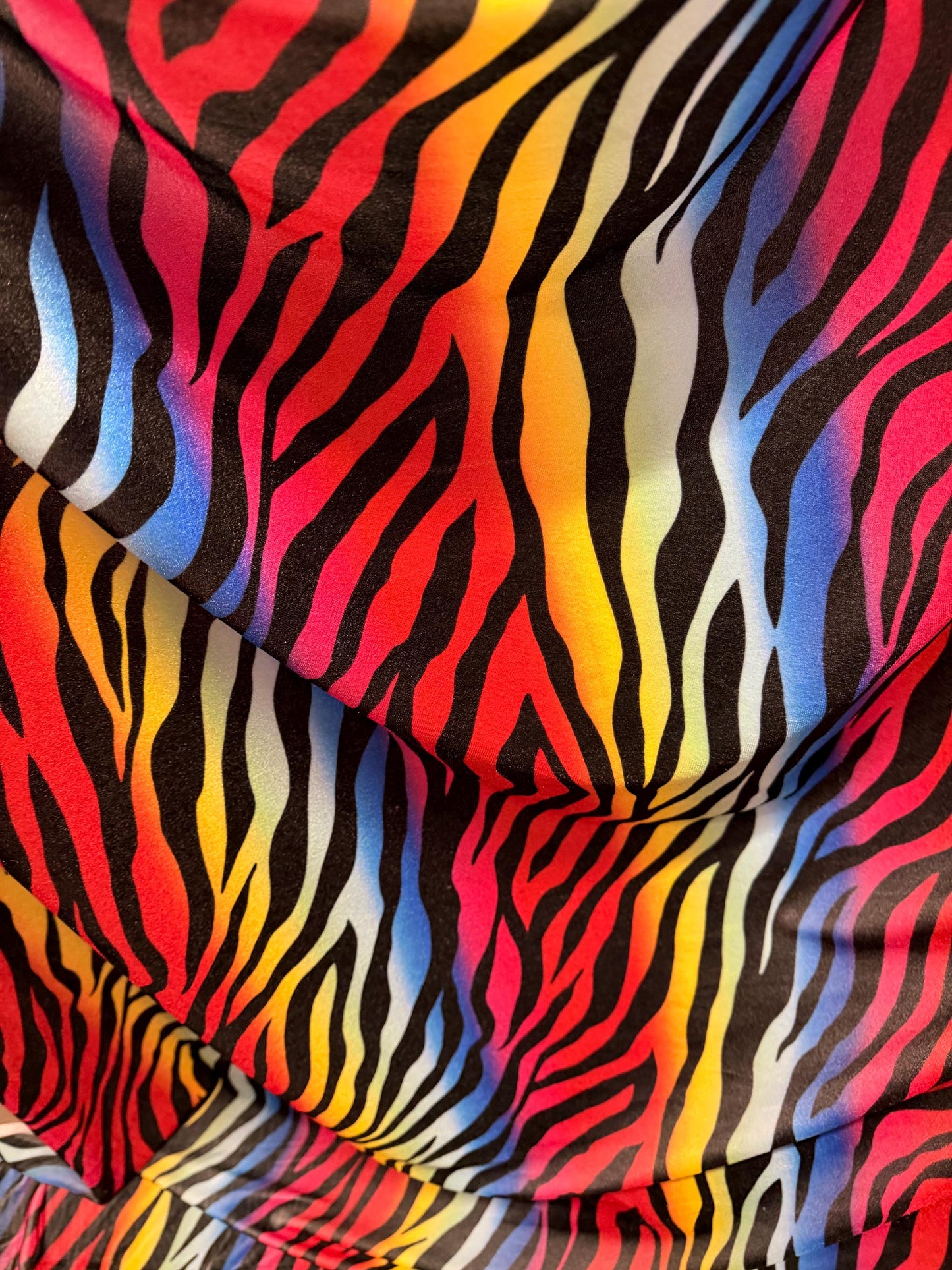 New zebra rainbow design print on heavy stretch velvet 420 grams 4 way stretch 58/60”sold by the YD.Ships worldwide from Los Angeles C.A USA