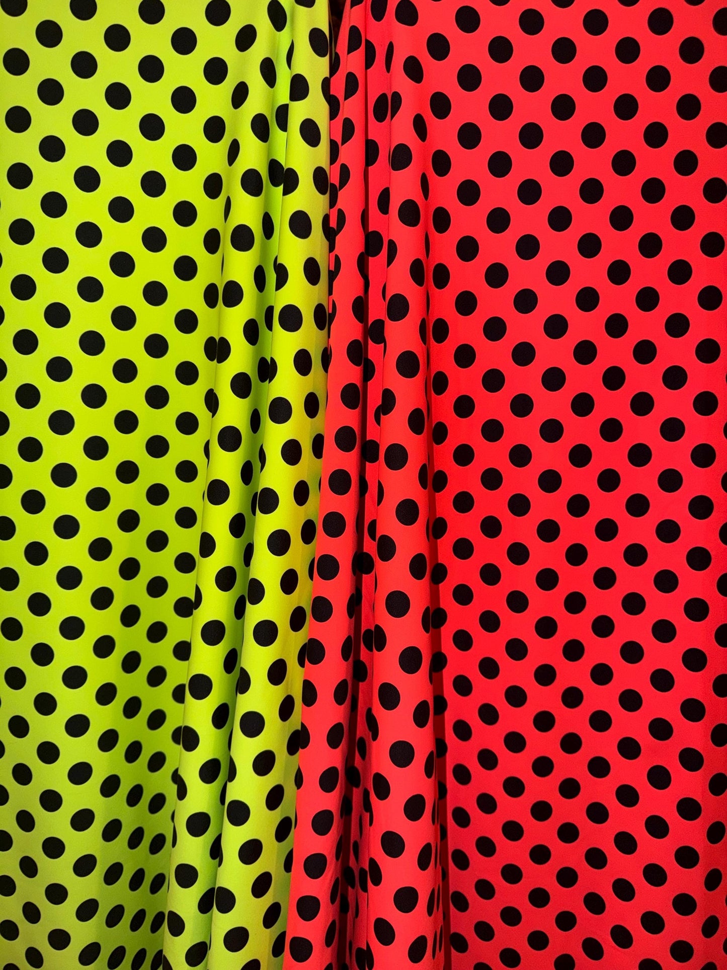 Medium Polka dot design print on the best quality of nylon spandex 4-way stretch 58/60”sold by the YD. Ships worldwide from Los Angeles