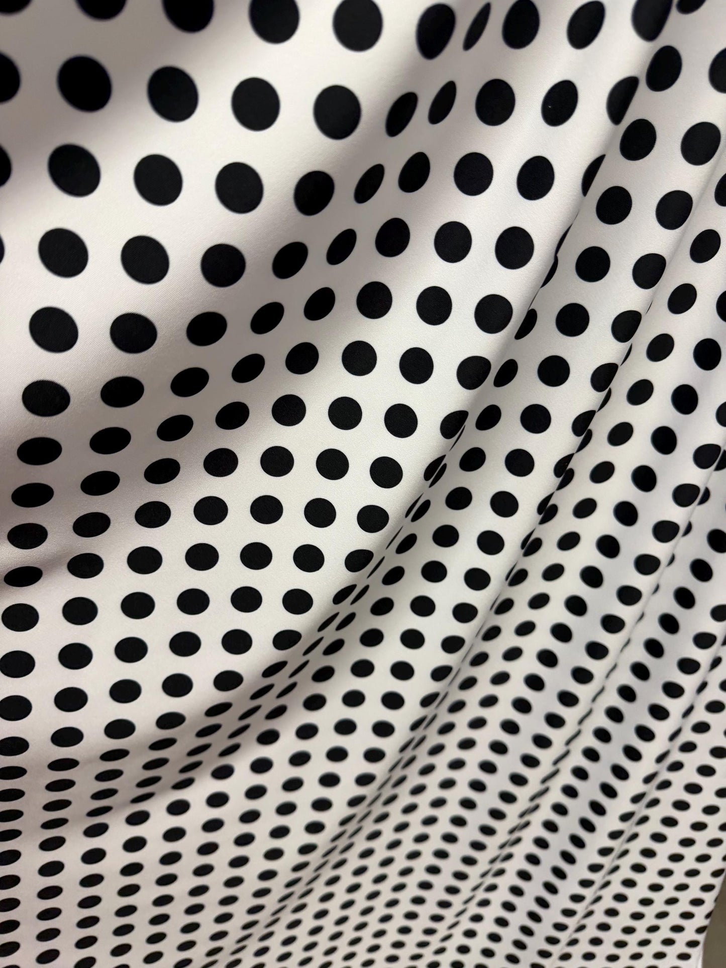 NEW Polka dots white/black design print on best quality of nylon spandex 4-way stretch 58/60”sold by the YD. ships Worldwide from LA.