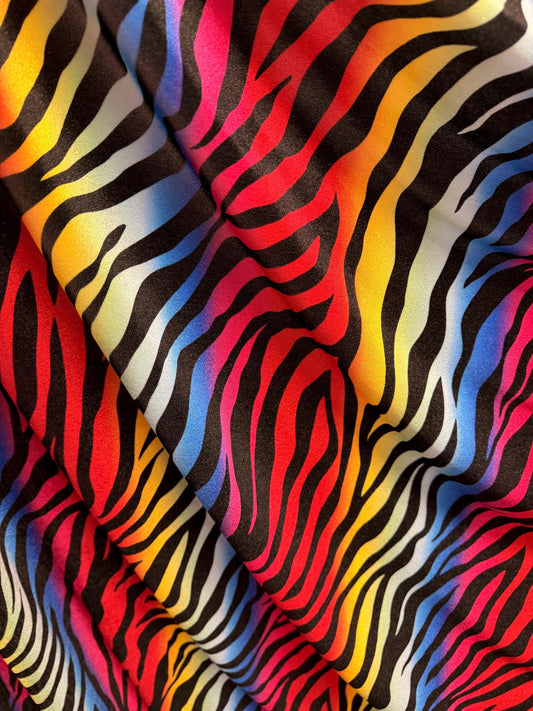 New zebra rainbow design print on heavy stretch velvet 420 grams 4 way stretch 58/60”sold by the YD.Ships worldwide from Los Angeles C.A USA