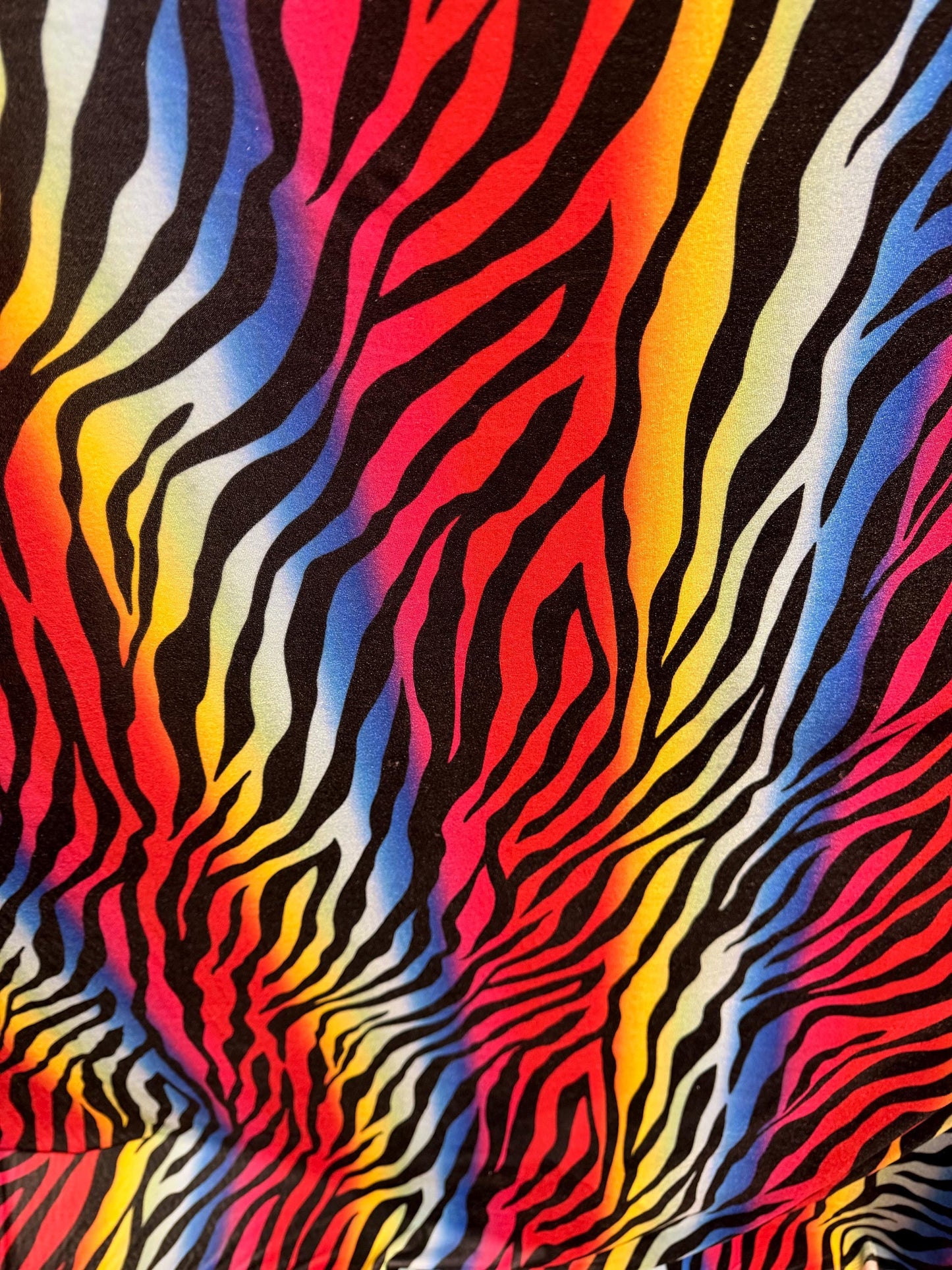 New zebra rainbow design print on heavy stretch velvet 420 grams 4 way stretch 58/60”sold by the YD.Ships worldwide from Los Angeles C.A USA