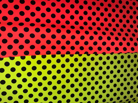 Medium Polka dot design print on the best quality of nylon spandex 4-way stretch 58/60”sold by the YD. Ships worldwide from Los Angeles
