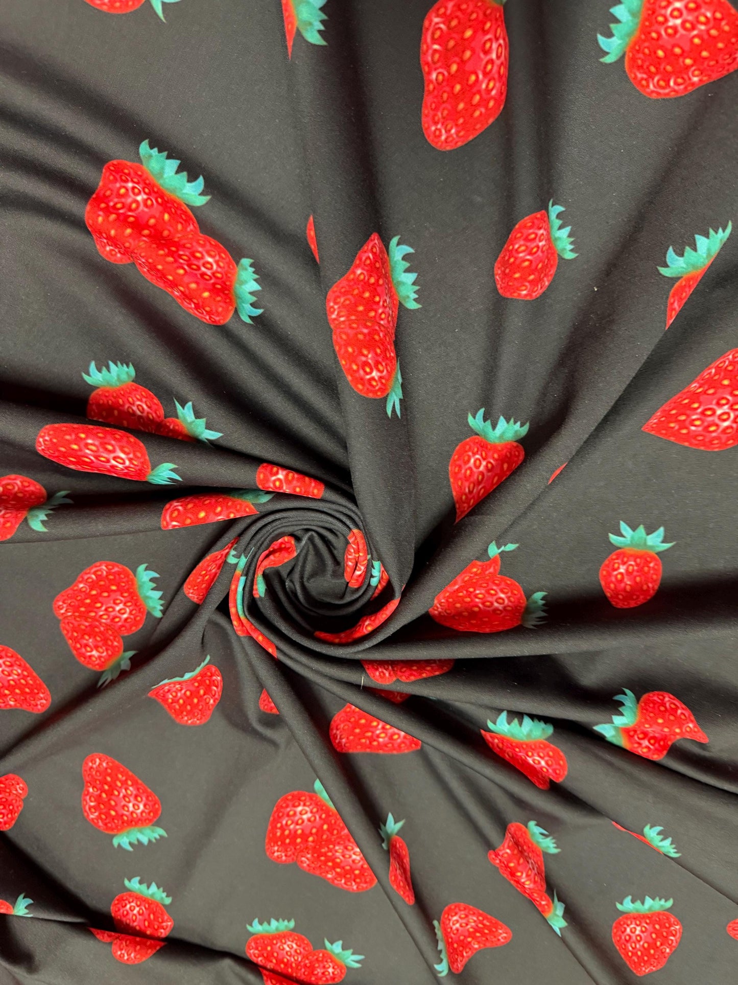 New cute strawberry design print on the best quality of nylon spandex 4-way stretch 58/60”sold by the YD.Ships Worldwide from Los Angeles