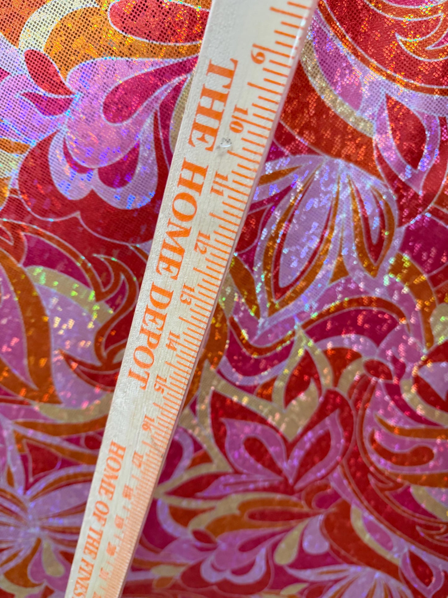 New abstract floral design metallic hologram print on best quality of nylon spandex 4-stretch 59/60”Sold by the YD.Ships worldwide from LA