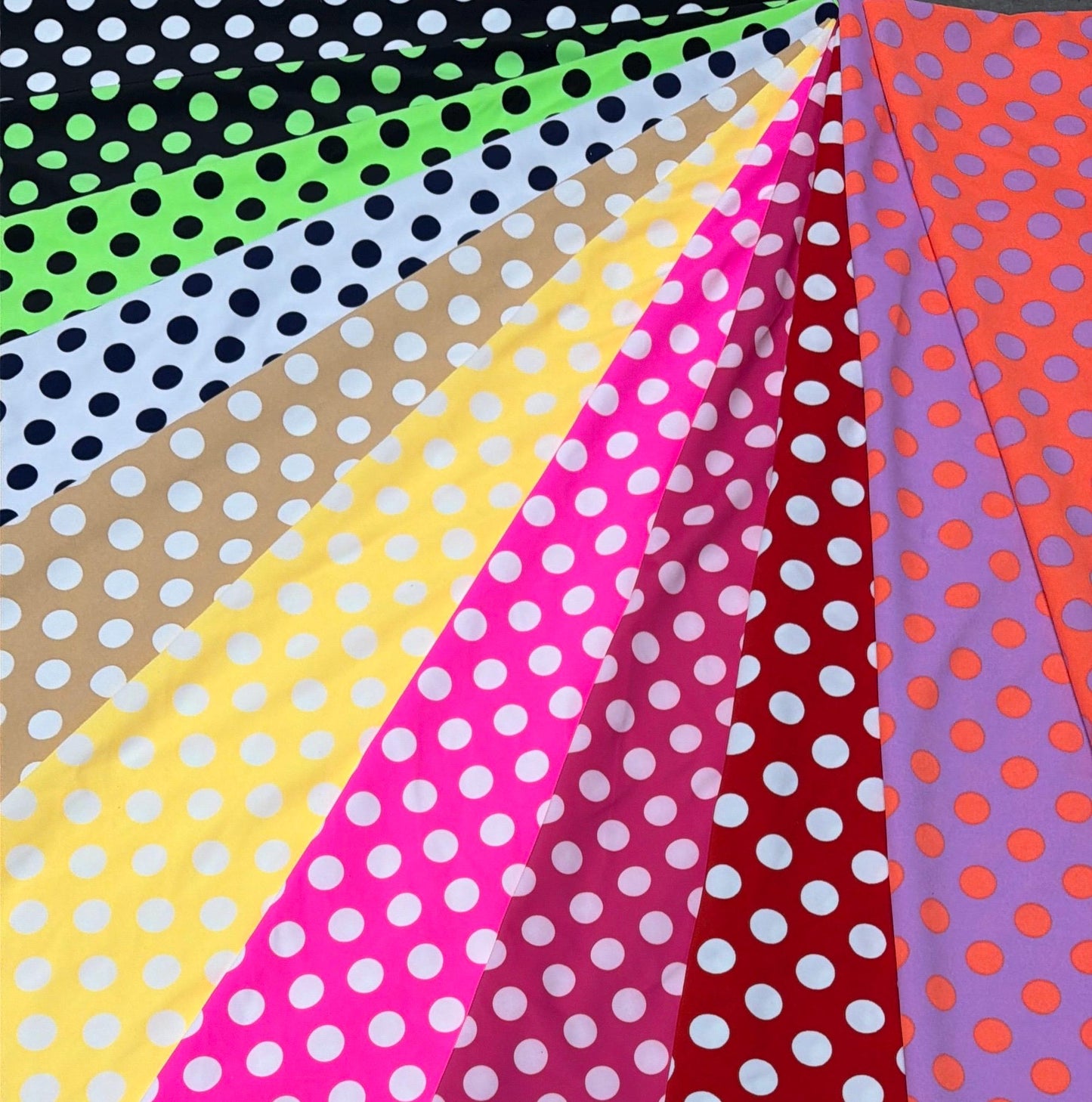 New Polka dot pattern design print on the best quality of nylon spandex 4way stretch 58/60”sold by the YD. Ships worldwide from Los Angeles