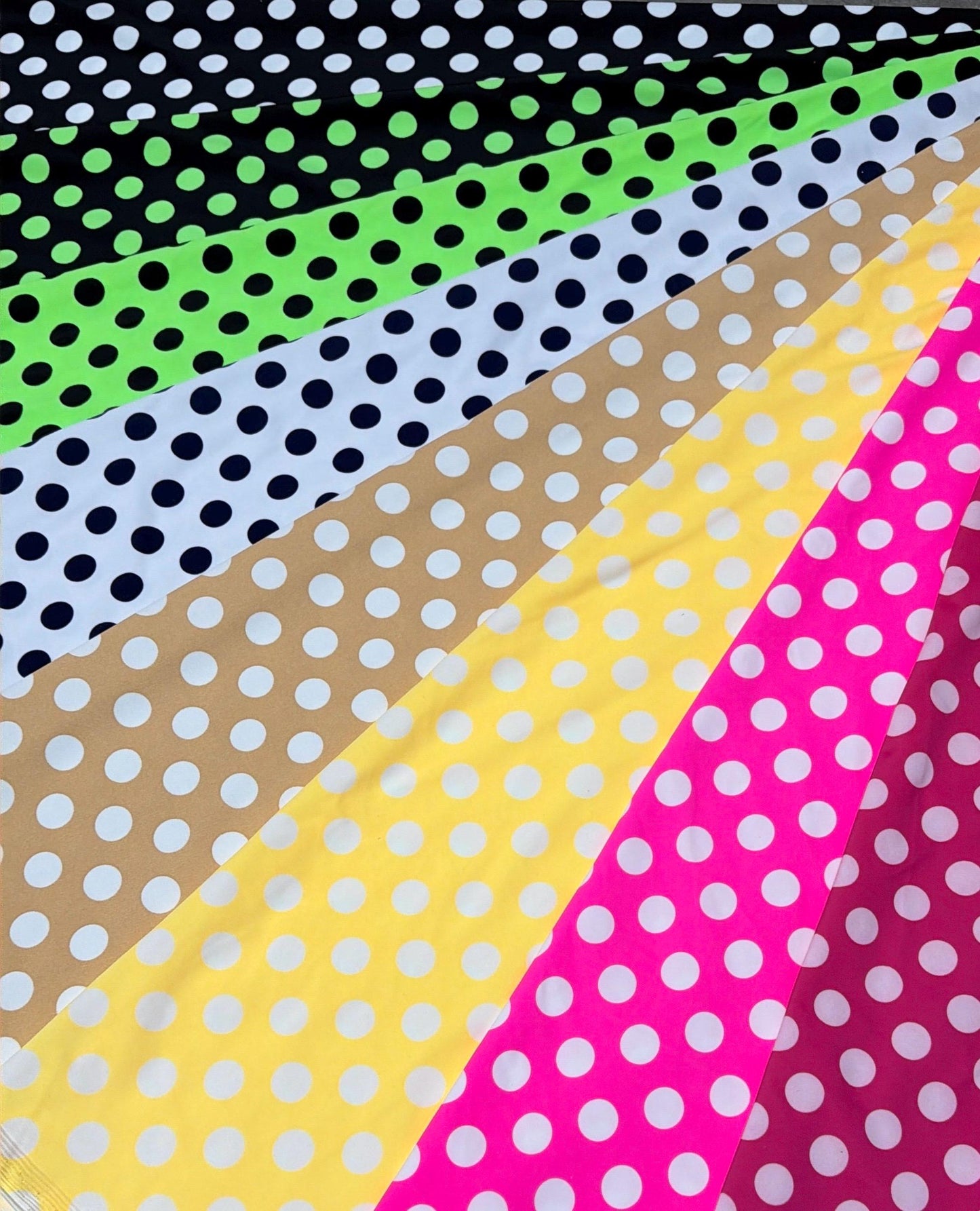 New Polka dot pattern design print on the best quality of nylon spandex 4way stretch 58/60”sold by the YD. Ships worldwide from Los Angeles