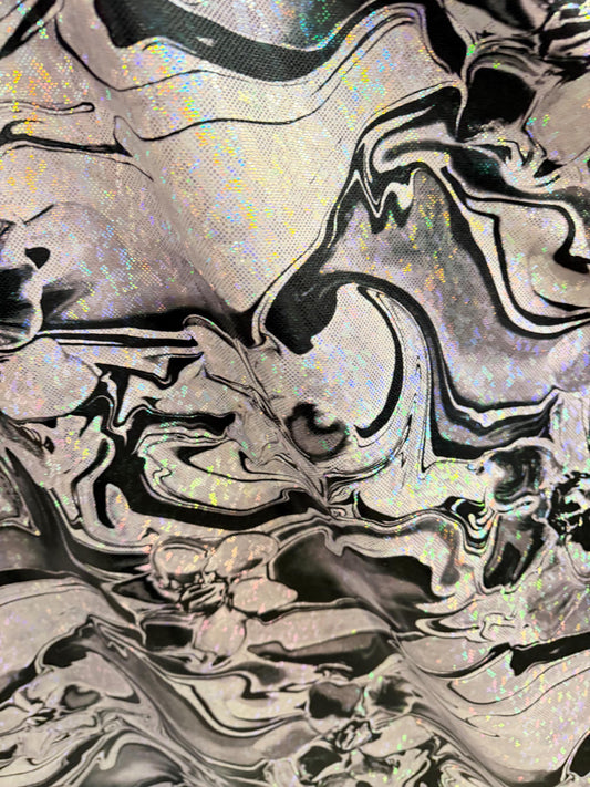 New Abstract pattern design on shattered glass hologram metallic nylon spandex 4way stretch 58/60”Sold by the YD.Ships worldwide from