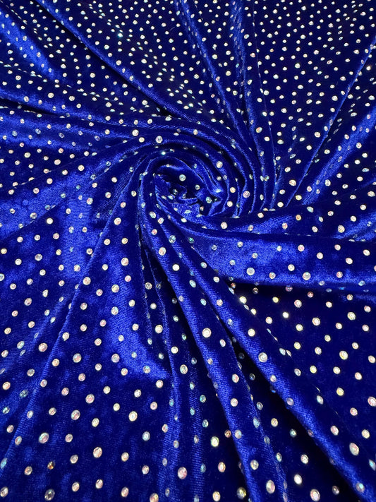 New Rhinestone on stretch velvet 4-way stretch 58/60”sold by the YD. ships Worldwide from Los Angeles CA USA.
