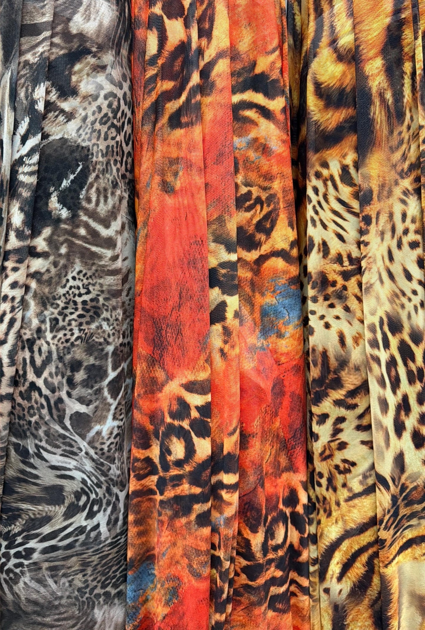 New safari abstract animal design on  power mesh nylon spandex 4-way stretch 58/60”Sold by the YD.Ships worldwide from LA.