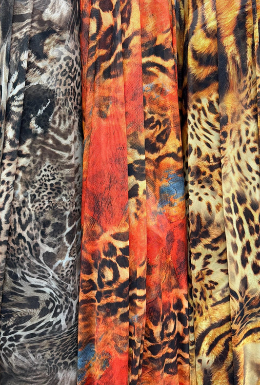 New safari abstract animal design on  power mesh nylon spandex 4-way stretch 58/60”Sold by the YD.Ships worldwide from LA.