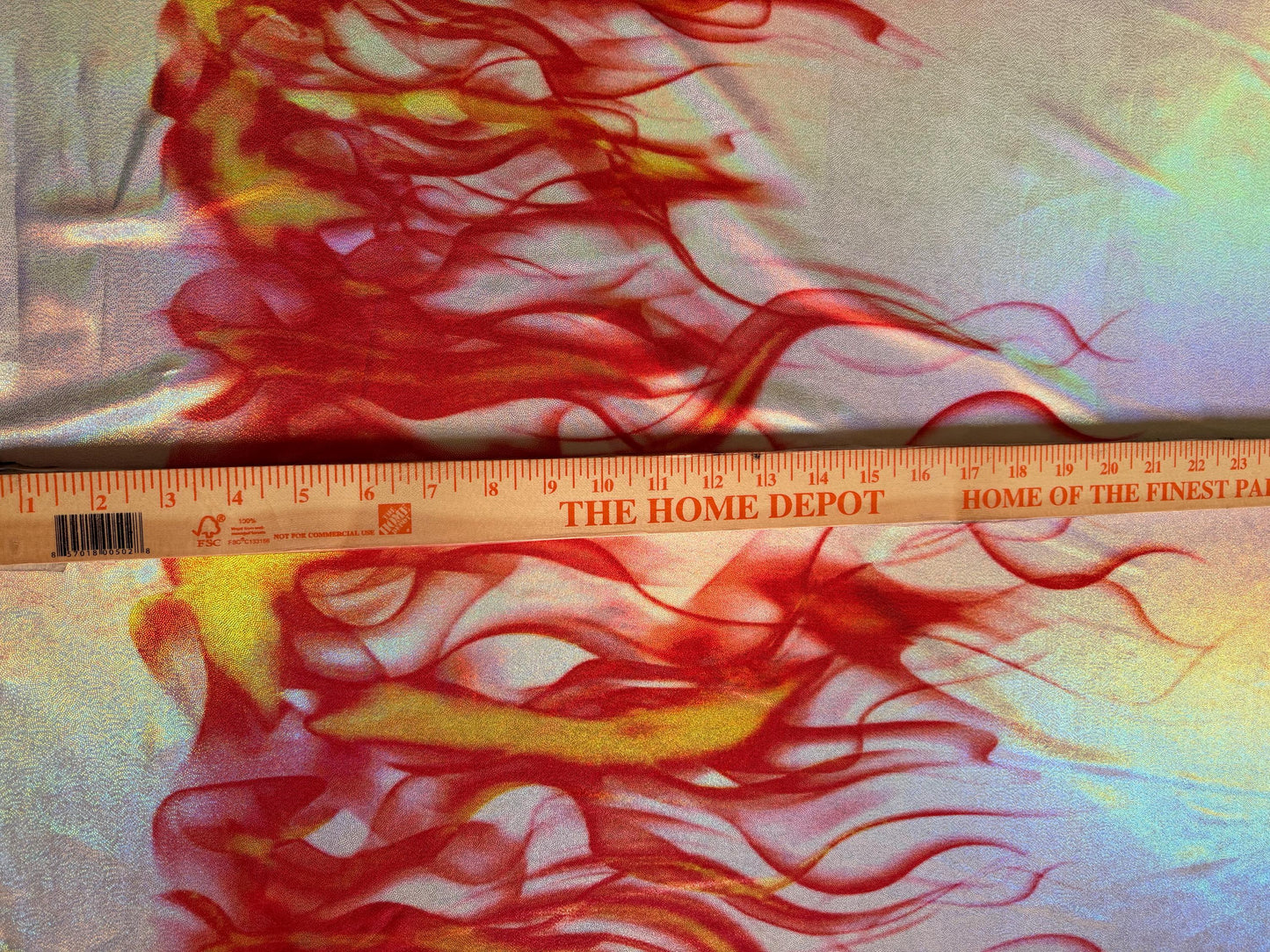 New Modern flames design print on lacer hologram metallic nylon spandex 4-way stretch 58/60”sold by the YD.Ships worldwide from Los Angeles
