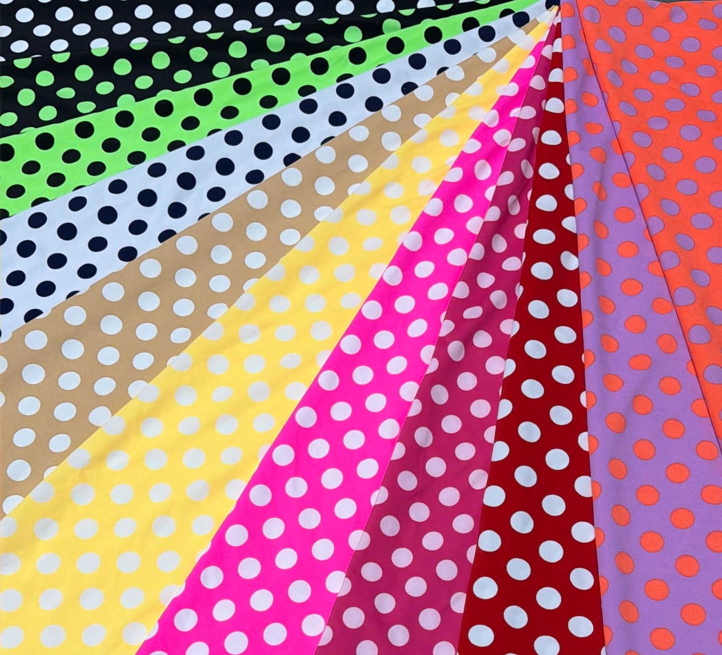 New Polka dot pattern design print on the best quality of nylon spandex 4way stretch 58/60”sold by the YD. Ships worldwide from Los Angeles