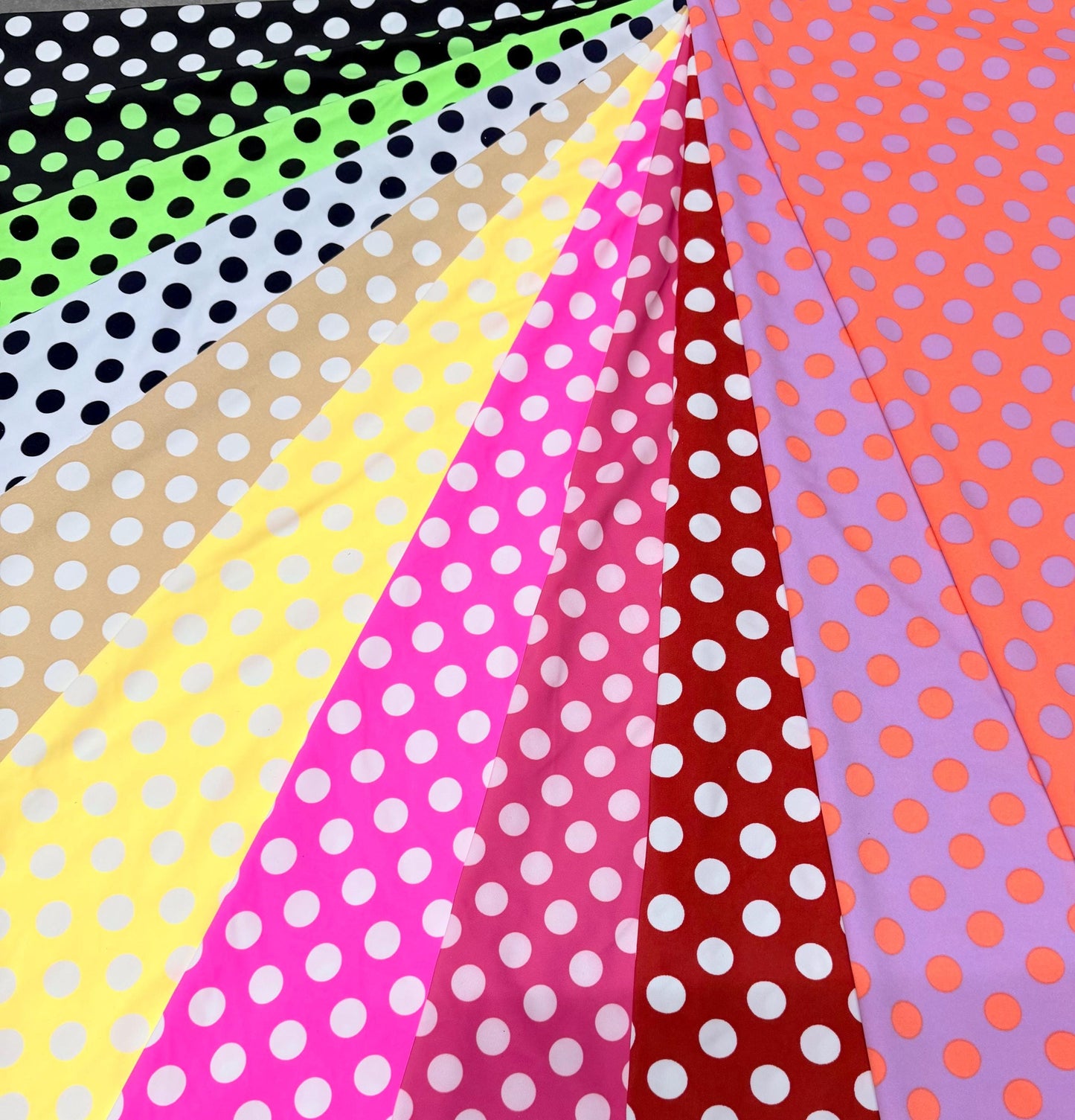 New Polka dot pattern design print on the best quality of nylon spandex 4way stretch 58/60”sold by the YD. Ships worldwide from Los Angeles