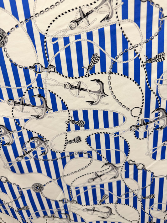 New Marine anchor stripe design print on the best quality nylon spandex4-way stretch 58/60”sold by the YD. ships Worldwide from Los Angeles