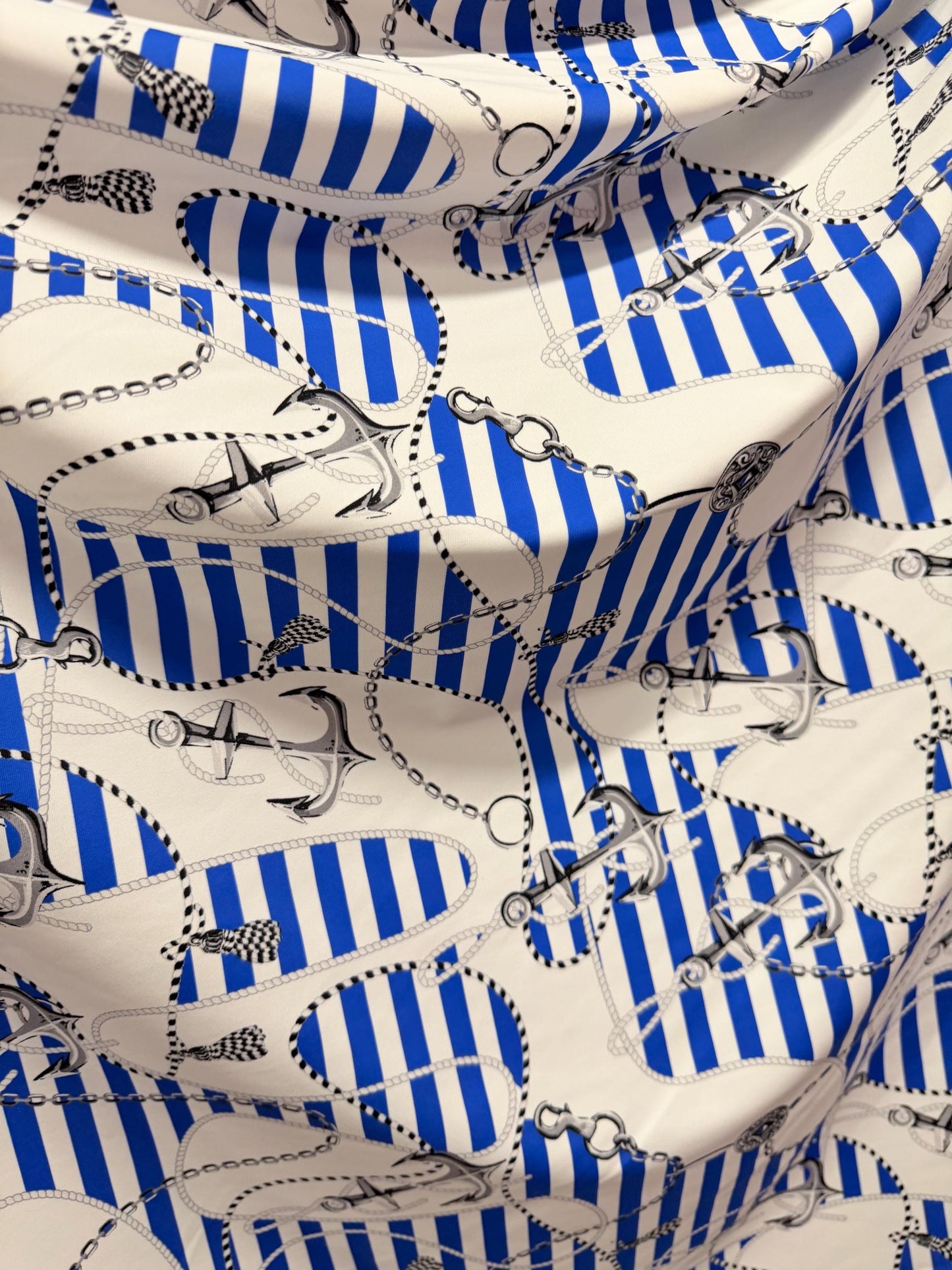 New Marine anchor stripe design print on the best quality nylon spandex4-way stretch 58/60”sold by the YD. ships Worldwide from Los Angeles