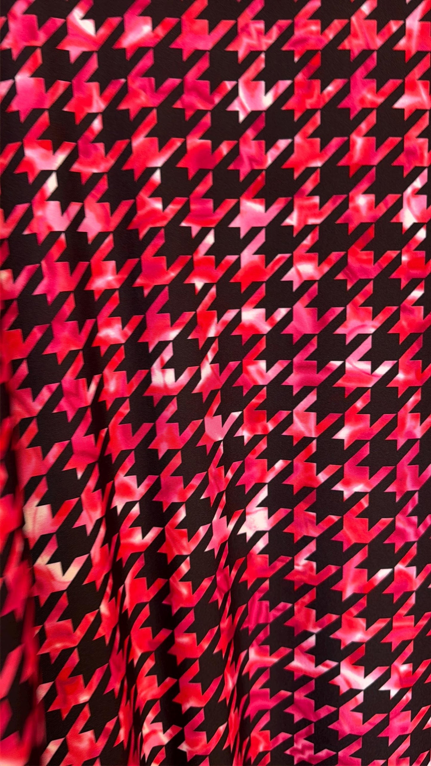 New tie dye houndstooth design print on nylon spandex 4-way stretch 58/60”sold by the YD. ships worldwide from Los Angeles California USA
