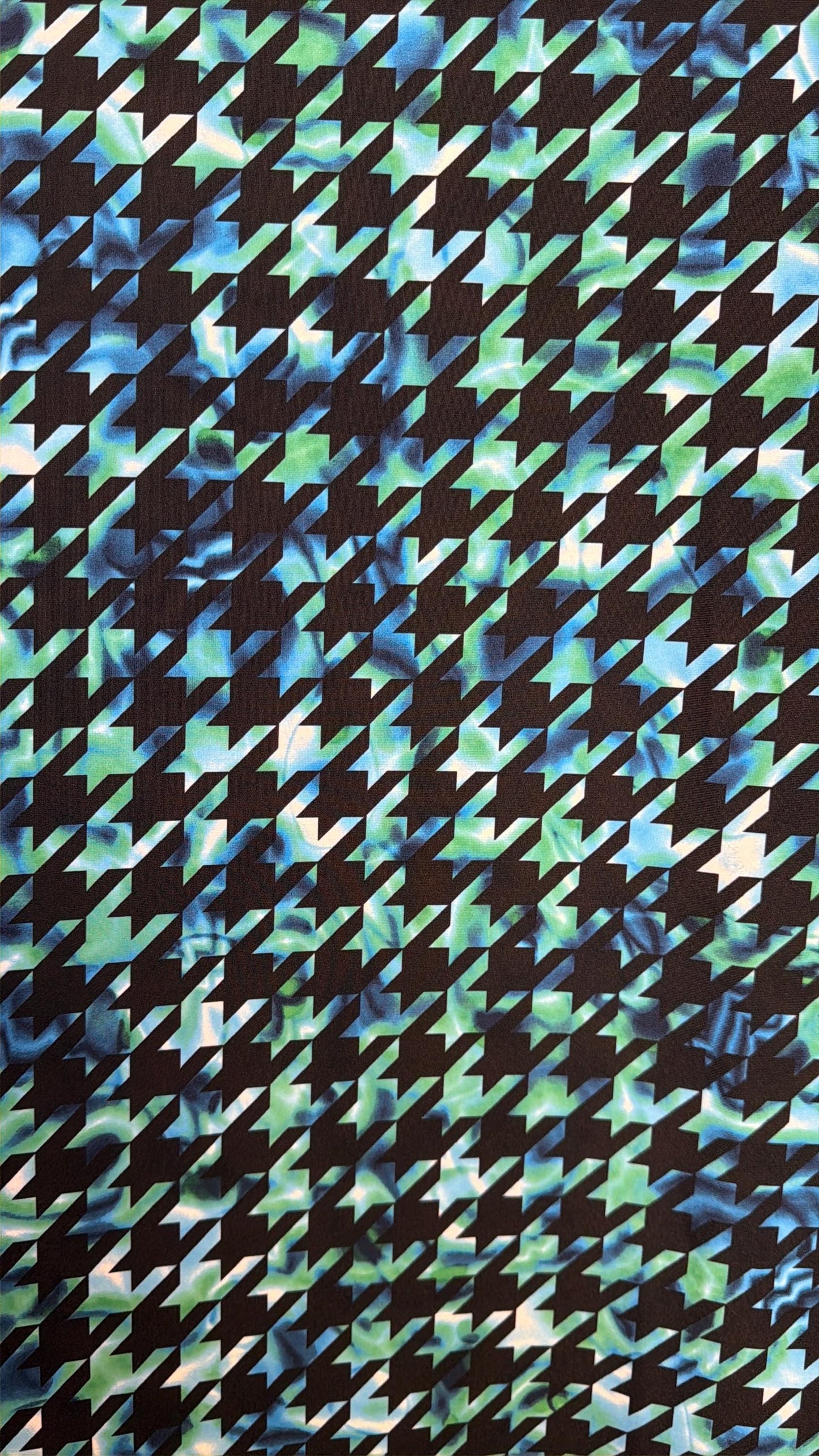 New tie dye houndstooth design print on nylon spandex 4-way stretch 58/60”sold by the YD. ships worldwide from Los Angeles California USA