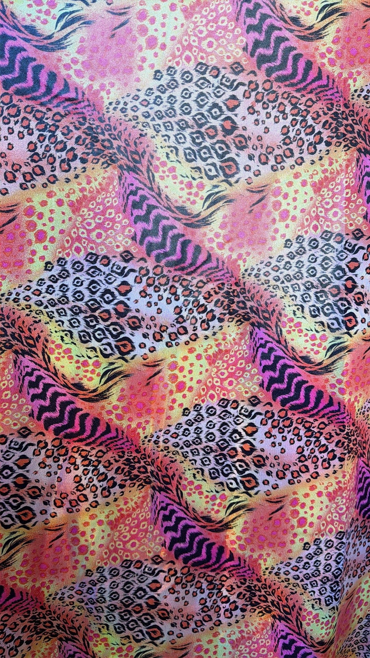 New abstract animal design  lacer hologram metallic nylon spandex 4-way stretch 58/60”sold by the YD.Ships worldwide from Los Angeles Ca.