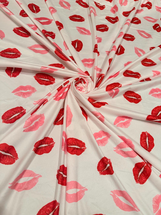 Bella red lipstick design print on poly spandex 4-way stretch medium weight 58/60 sold by the YD. ships worldwide from Los Angeles CA