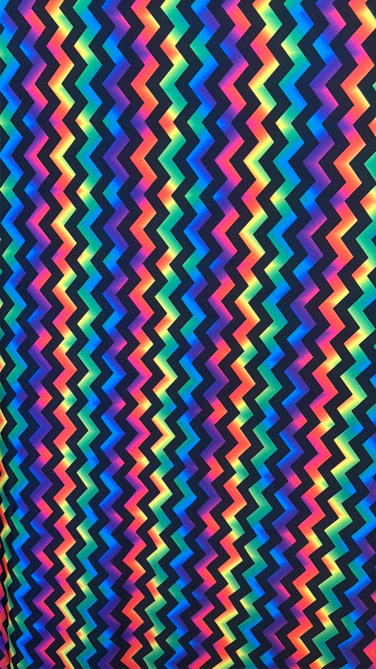 New tie dye zigzag design print on the best quality nylon spandex4-way stretch 58/60”sold by the YD. ships Worldwide from Los Angeles